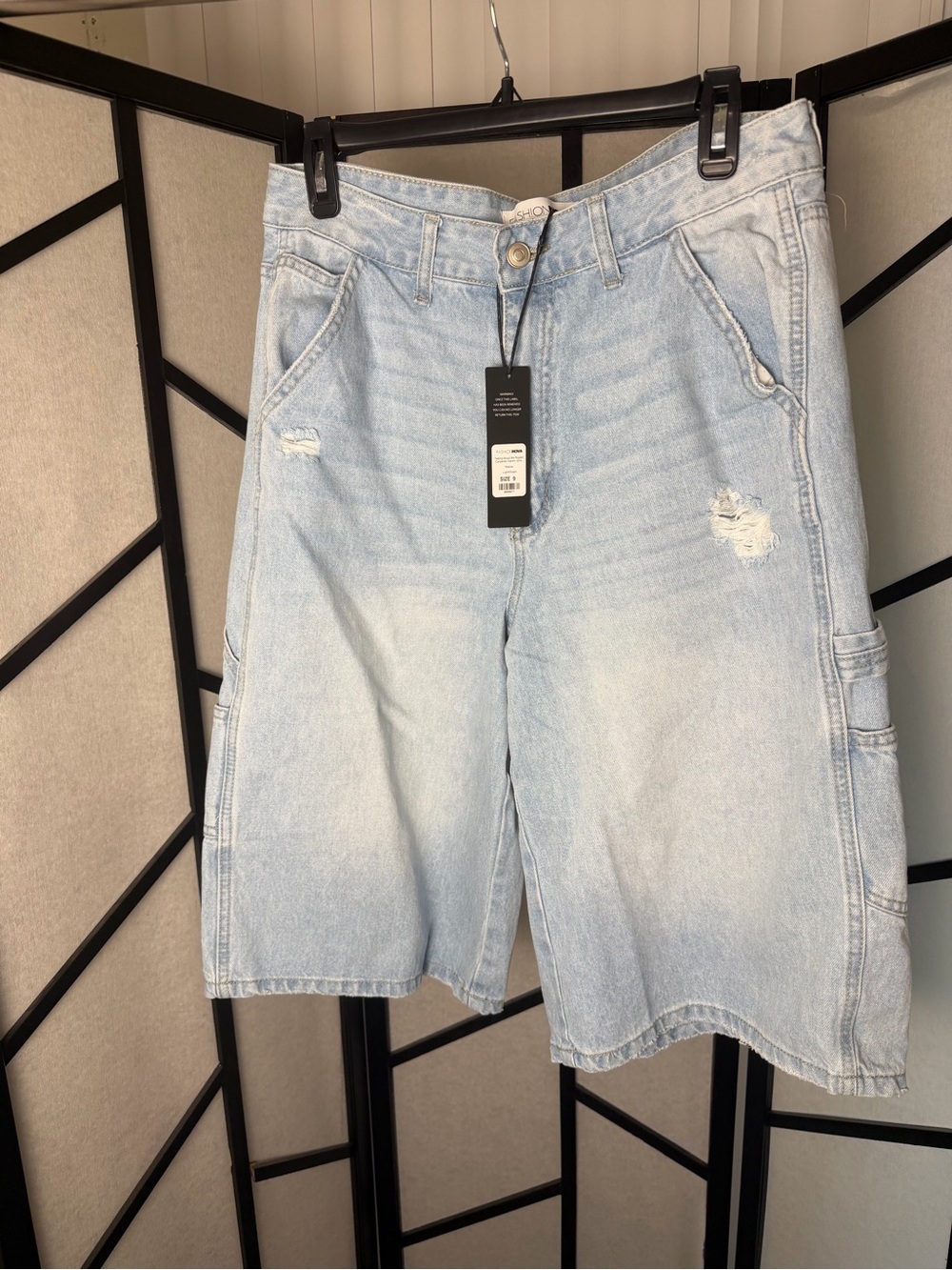 Light Wash Distressed Denim Carpenter Shorts Jorts